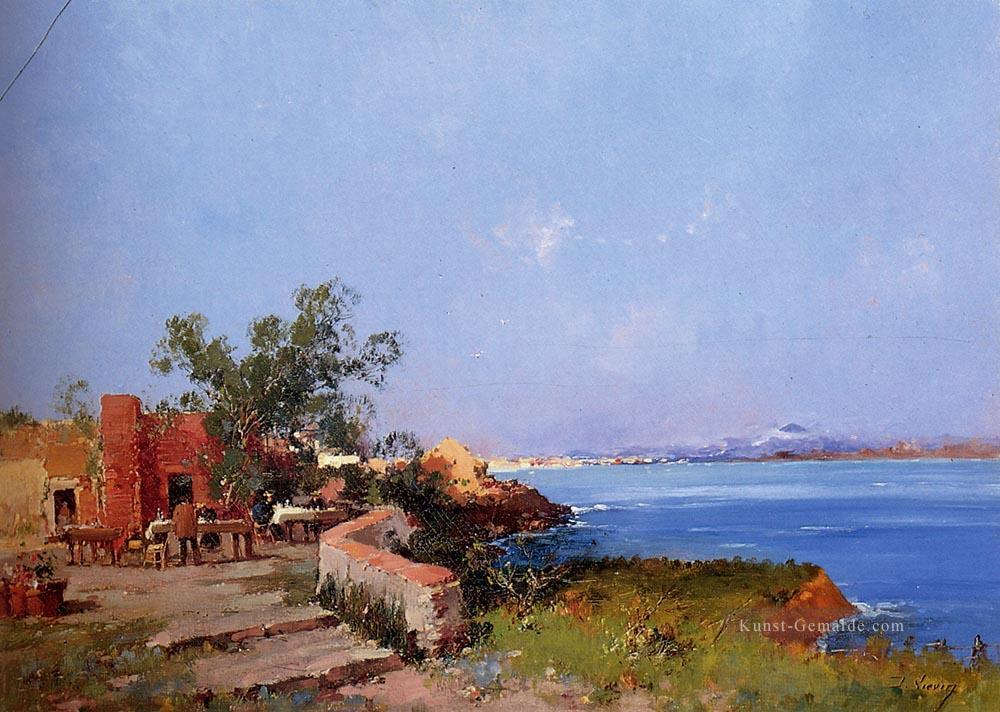 Mittagessen auf einer Terrasse mit Blick auf die Bucht von Neapel Eugene Galien Laloue Ölgemälde
